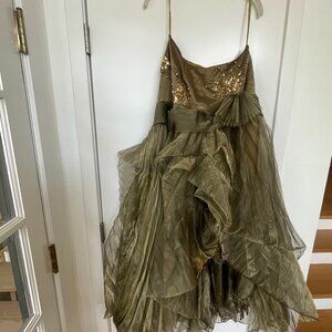Mike Benet Formals Vintage Formal High‎ Low Tulle Sequin Olive Dress, Size 12